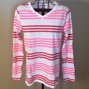 Red and pink striped cotton long sleeved shirt
